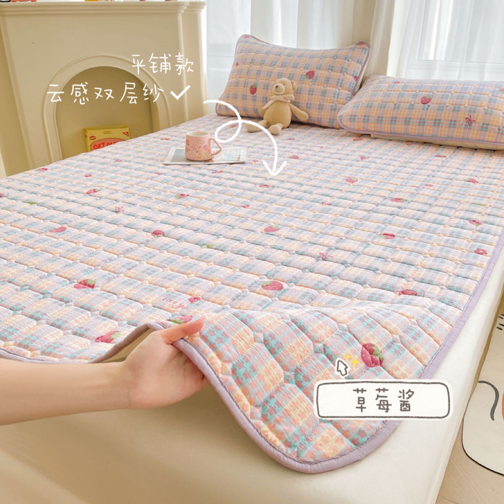 91家纺网 家纺一手货源 找家纺 （总）澜妃 2025新款云感皱皱纱双层纱软床垫单床褥床褥单品床护垫-平铺款