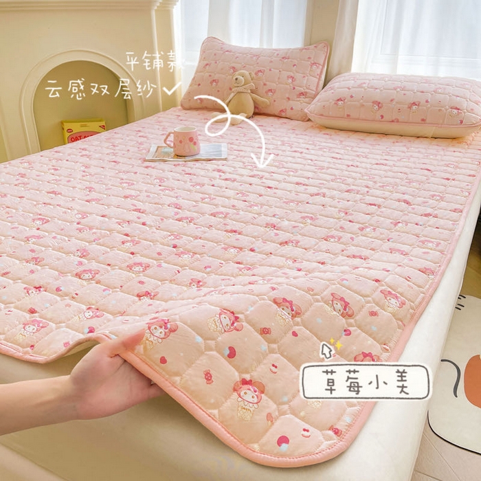 91家纺网 家纺一手货源 找家纺 （总）澜妃 2025新款云感皱皱纱双层纱软床垫单床褥床褥单品床护垫-平铺款