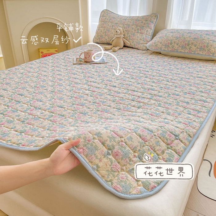 91家纺网 家纺一手货源 找家纺 （总）澜妃 2025新款云感皱皱纱双层纱软床垫单床褥床褥单品床护垫-平铺款