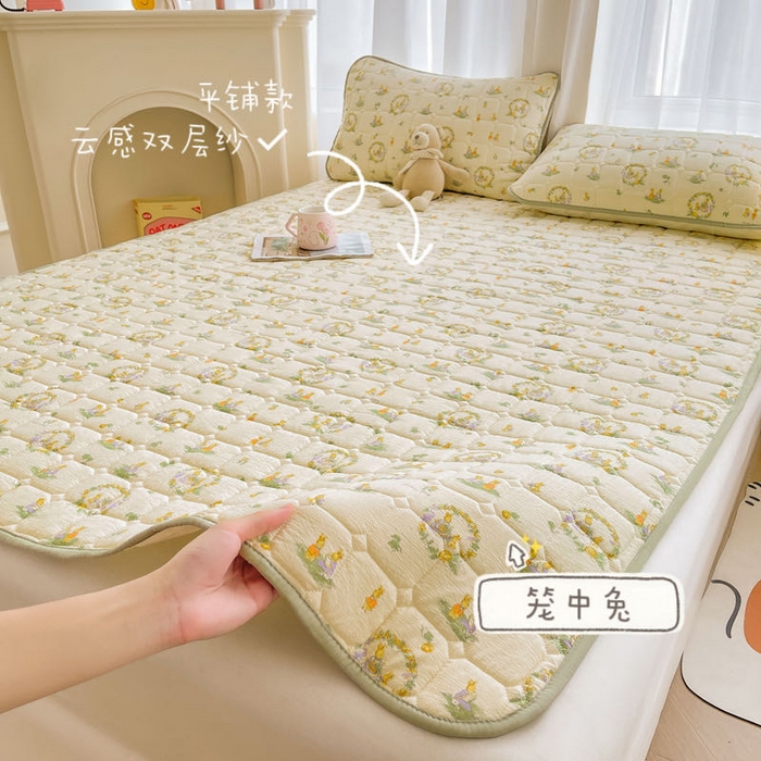 91家纺网 家纺一手货源 找家纺 （总）澜妃 2025新款云感皱皱纱双层纱软床垫单床褥床褥单品床护垫-平铺款
