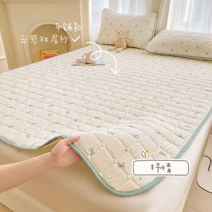 91家纺网 家纺一手货源 找家纺 （总）澜妃 2025新款云感皱皱纱双层纱软床垫单床褥床褥单品床护垫-平铺款