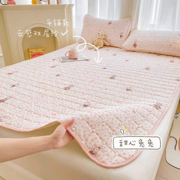 91家纺网 家纺一手货源 找家纺 （总）澜妃 2025新款云感皱皱纱双层纱软床垫单床褥床褥单品床护垫-平铺款