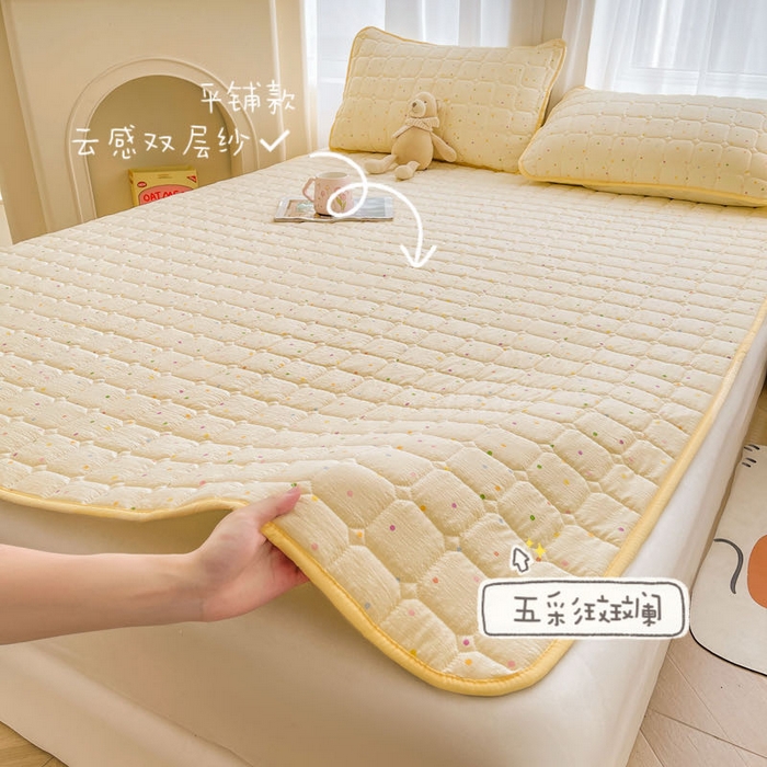 91家纺网 家纺一手货源 找家纺 （总）澜妃 2025新款云感皱皱纱双层纱软床垫单床褥床褥单品床护垫-平铺款