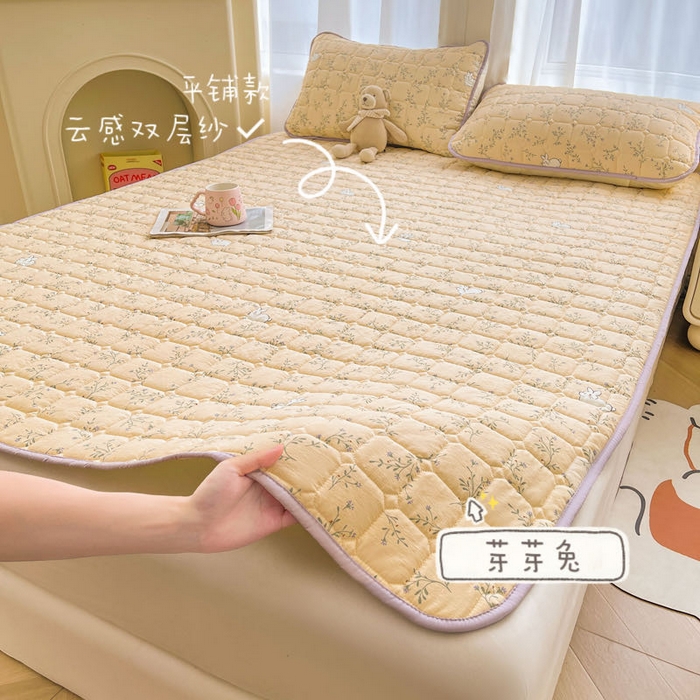 91家纺网 家纺一手货源 找家纺 （总）澜妃 2025新款云感皱皱纱双层纱软床垫单床褥床褥单品床护垫-平铺款