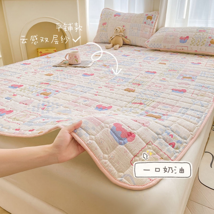 91家纺网 家纺一手货源 找家纺 （总）澜妃 2025新款云感皱皱纱双层纱软床垫单床褥床褥单品床护垫-平铺款