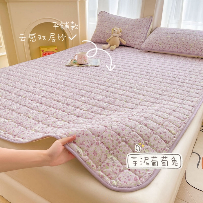 91家纺网 家纺一手货源 找家纺 （总）澜妃 2025新款云感皱皱纱双层纱软床垫单床褥床褥单品床护垫-平铺款