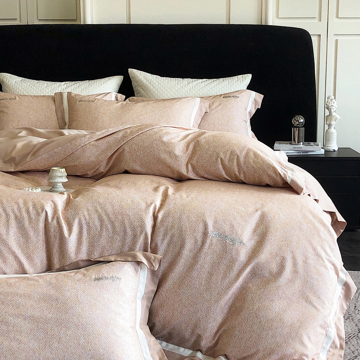 91家纺网 家纺一手货源 找家纺 佳汐蓝家纺 2025新款全棉60支磨毛肌理纹撞色拼边四件套-瑶雅系列 瑶雅-黄