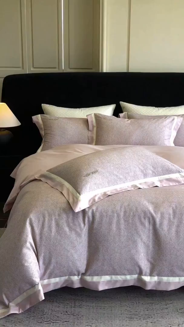 91家纺网 家纺一手货源 找家纺 （总）佳汐蓝家纺 2025新款全棉60支磨毛肌理纹撞色拼边四件套-瑶雅系列