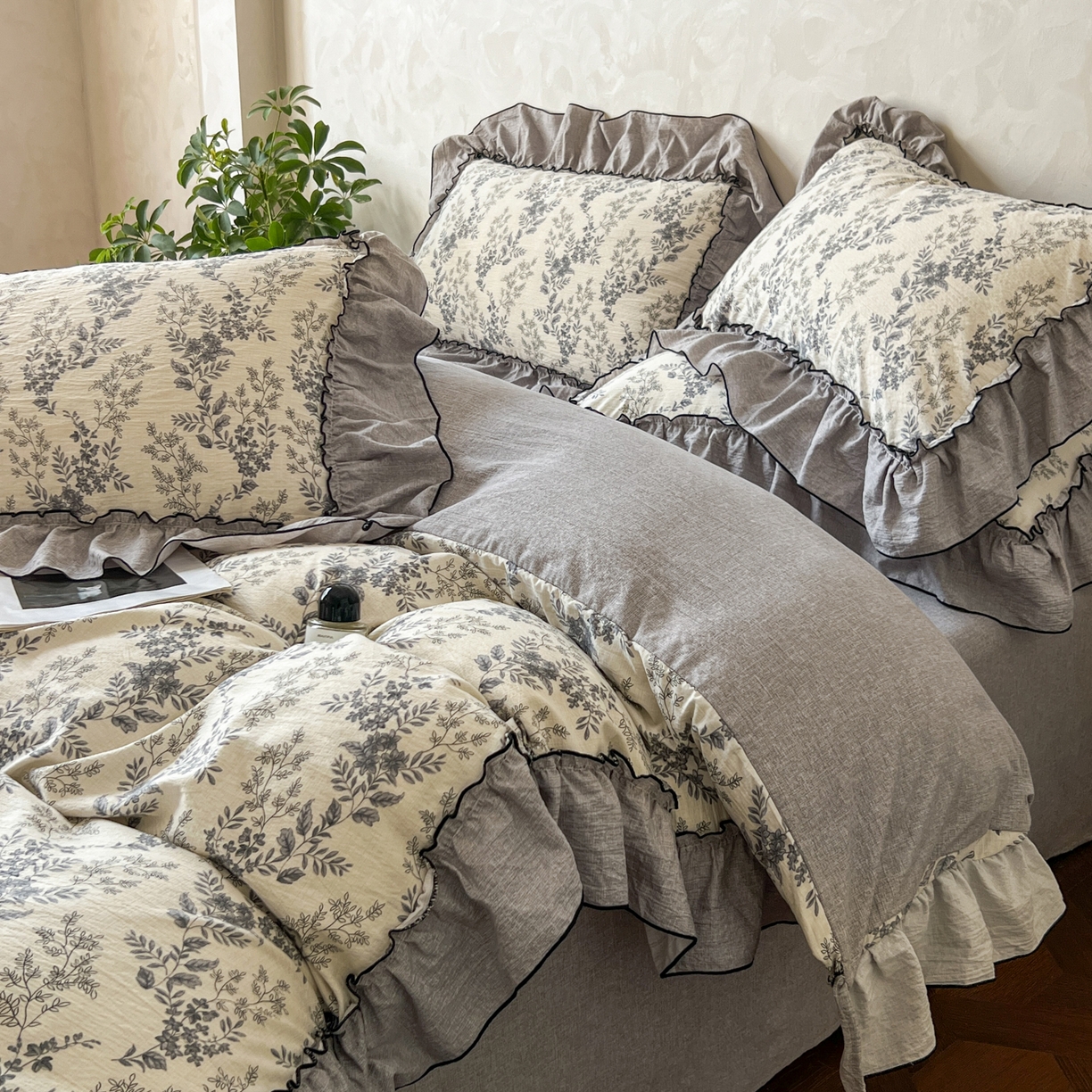 乐沐家纺 2025新款A类高克重亚麻复古风原麻棉麻系列四件套 清曲