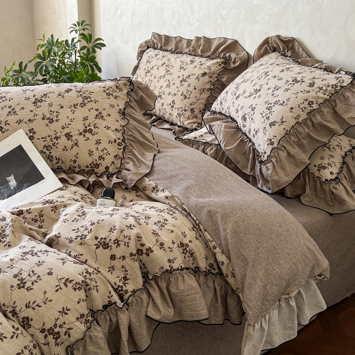 乐沐家纺 2025新款A类高克重亚麻复古风原麻棉麻系列四件套 鸢语