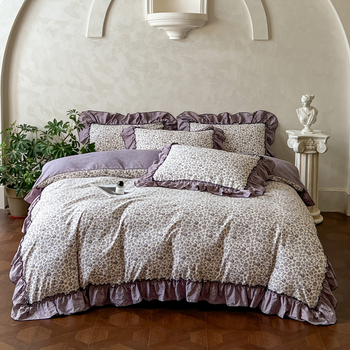 91家纺网 家纺一手货源 找家纺 乐沐家纺 2025新款A类高克重亚麻复古风原麻棉麻系列四件套 亦柔