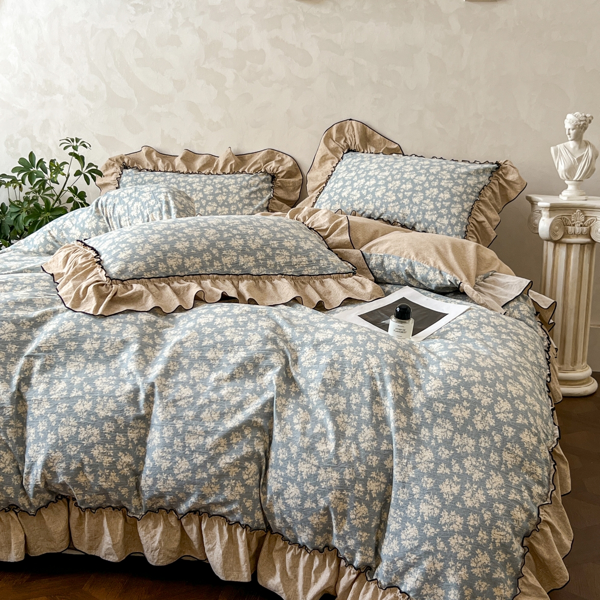 91家纺网 家纺一手货源 找家纺 乐沐家纺 2025新款A类高克重亚麻复古风原麻棉麻系列四件套 风畔