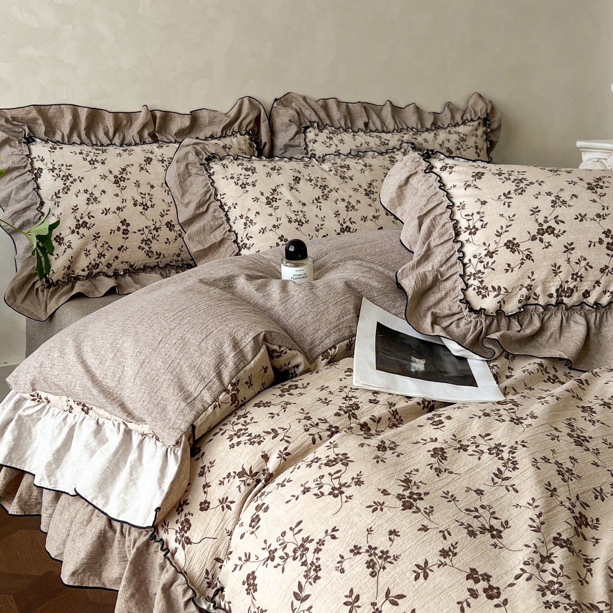 91家纺网 家纺一手货源 找家纺 乐沐家纺 2025新款A类高克重亚麻复古风原麻棉麻系列四件套 鸢语