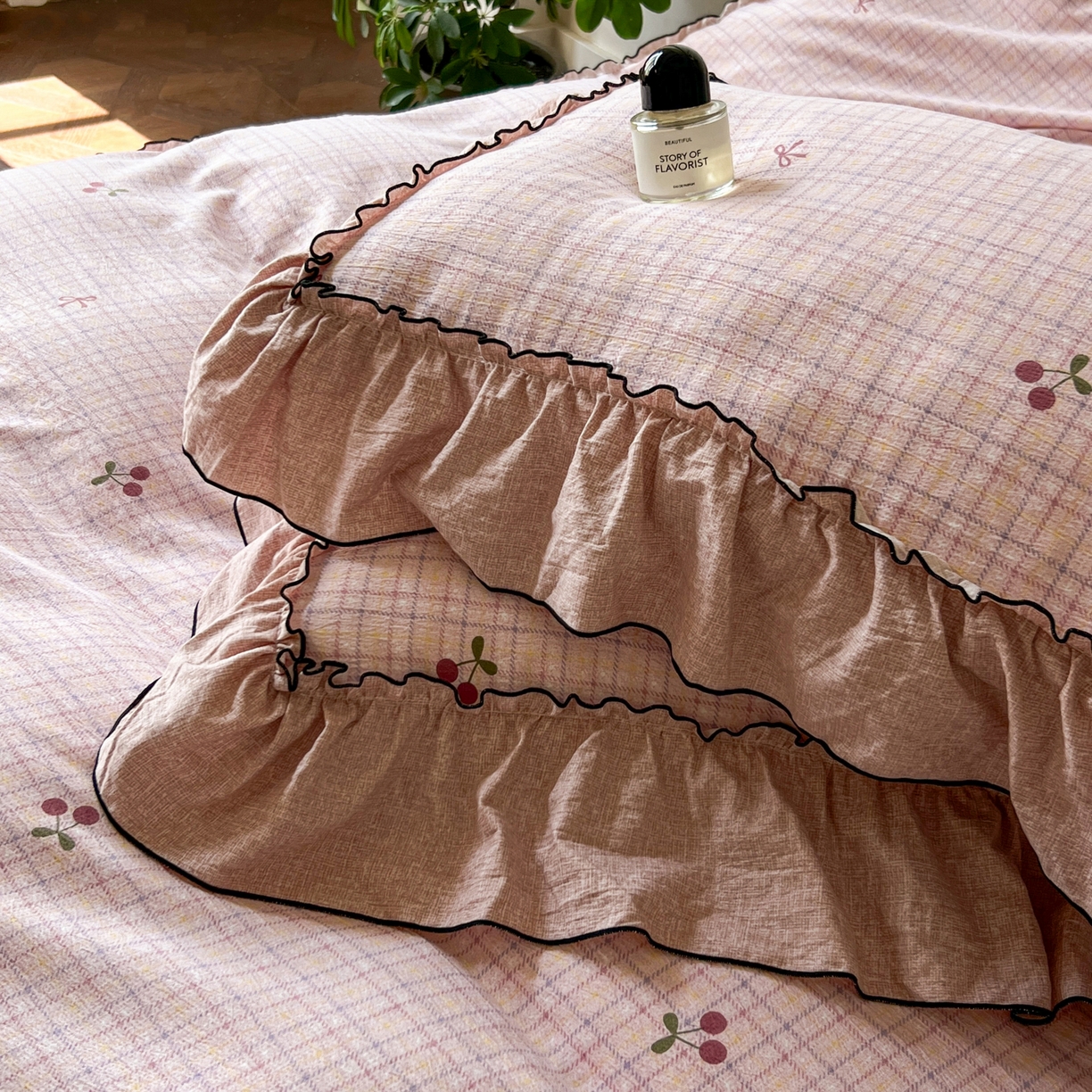 91家纺网 家纺一手货源 找家纺 乐沐家纺 2025新款A类高克重亚麻复古风原麻棉麻系列四件套 樱梦