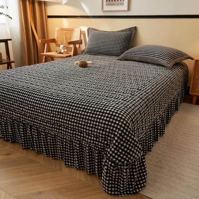 91家纺网 家纺一手货源 找家纺 （总）茉保家纺 2024新款加厚磨毛回形格夹棉床笠