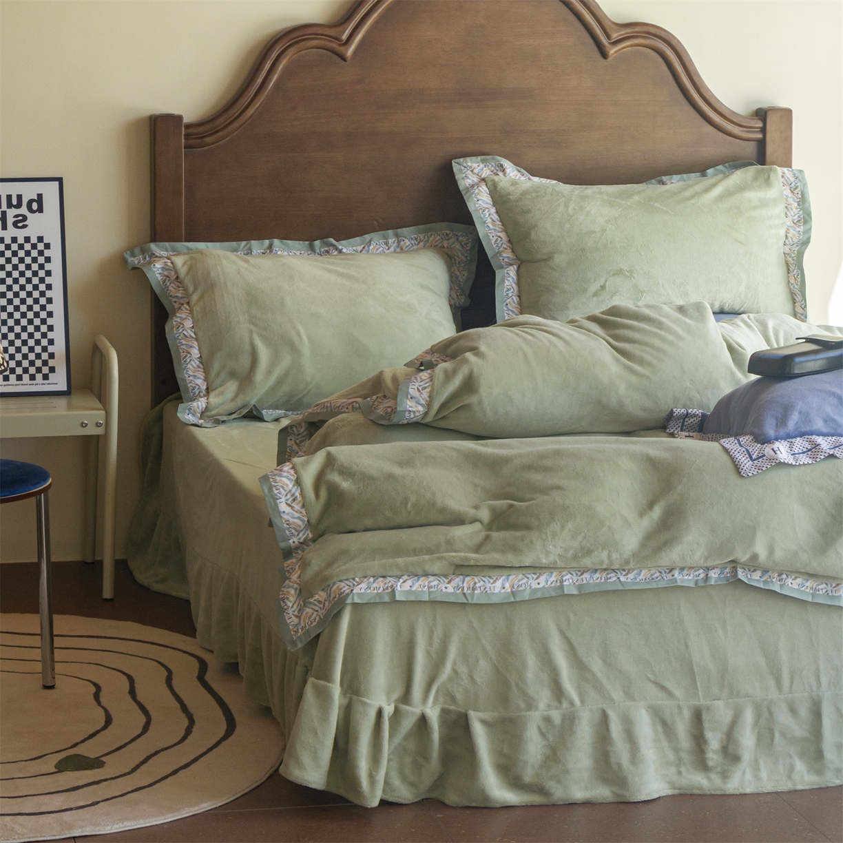 91家纺网 家纺一手货源 找家纺 绒梦里 2025新款高克重全消光工艺款高定云绒牛奶绒四件套云柔秘境 云柔秘境-绿