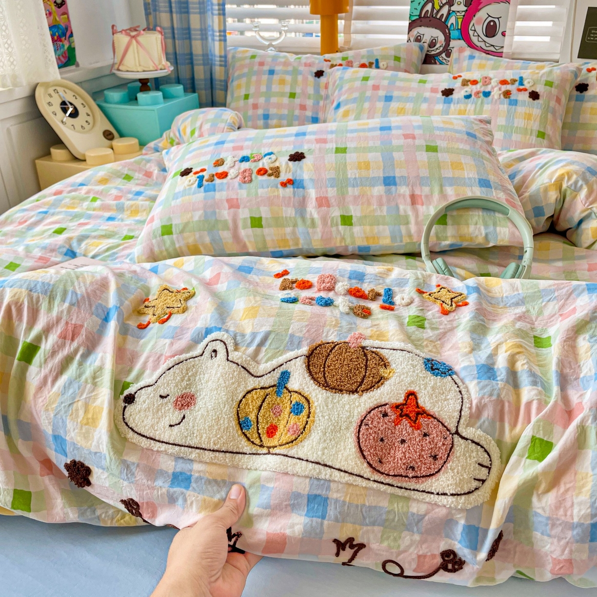 91家纺网 家纺一手货源 找家纺 （总）凯洛奇 2025新款1小清新木棉双层纱印花床笠枕套三件套