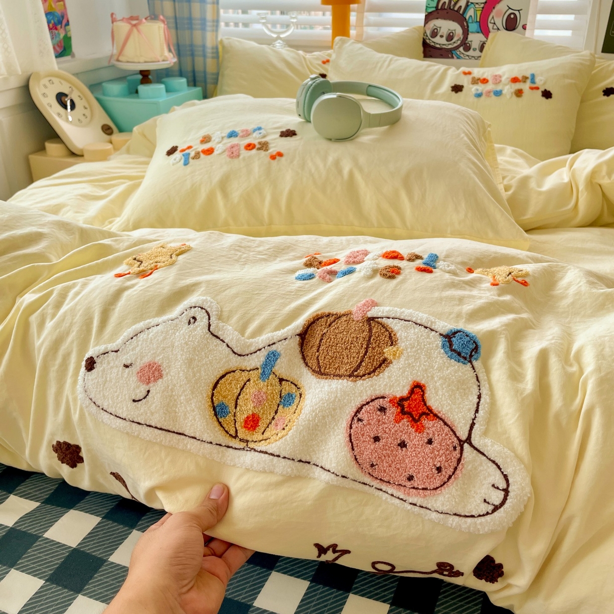 91家纺网 家纺一手货源 找家纺 （总）凯洛奇 2025新款趴趴熊毛巾绣四件套（提供买家秀）