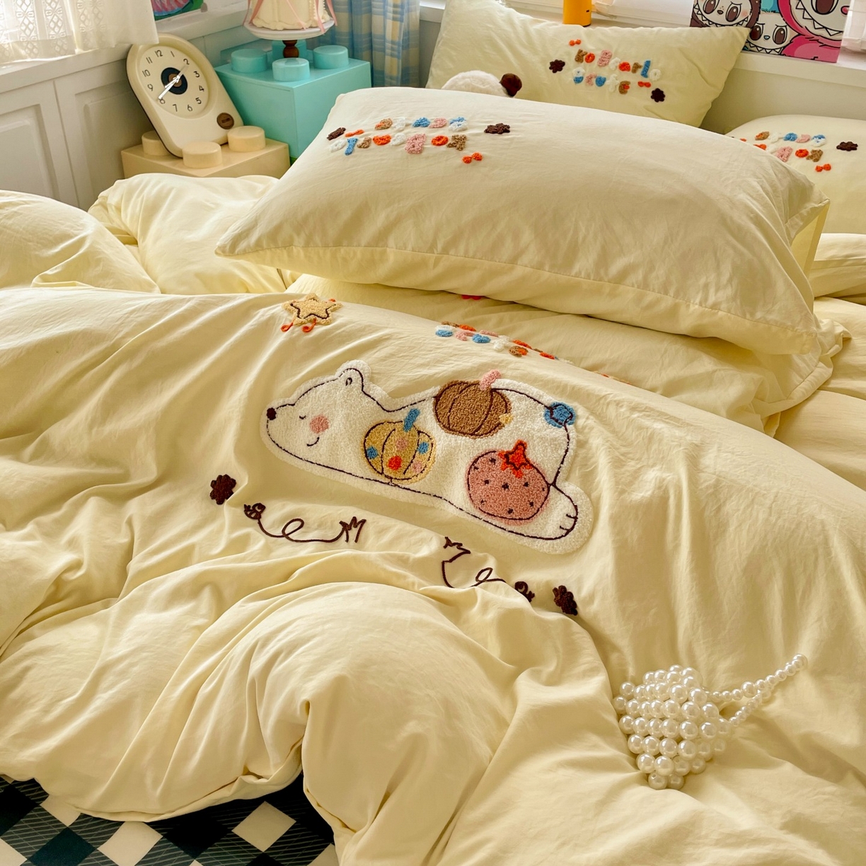 91家纺网 家纺一手货源 找家纺 凯洛奇 2025新款趴趴熊毛巾绣四件套（提供买家秀） 趴趴熊-芥末黄