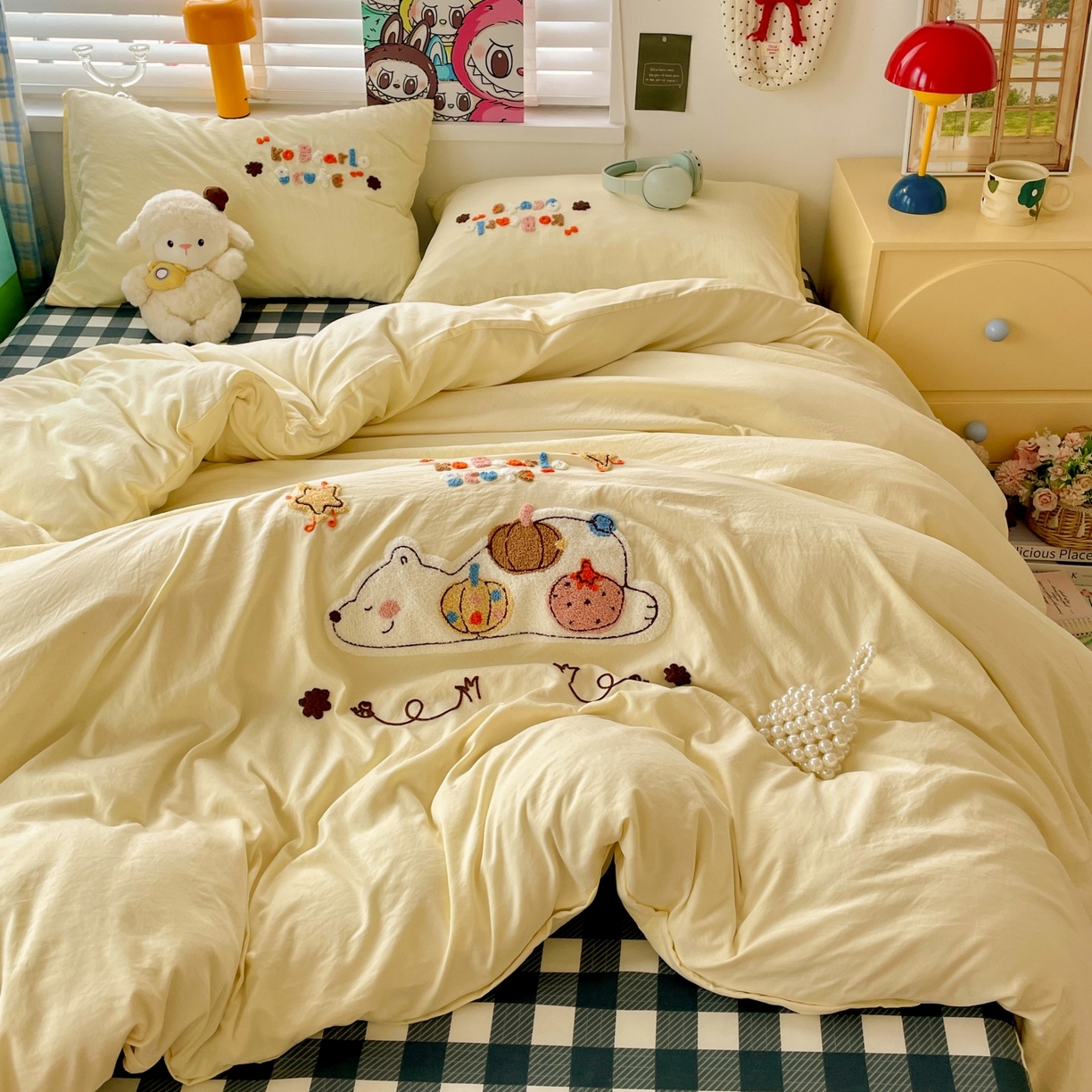 91家纺网 家纺一手货源 找家纺 凯洛奇 2025新款趴趴熊毛巾绣四件套（提供买家秀） 趴趴熊-芥末黄