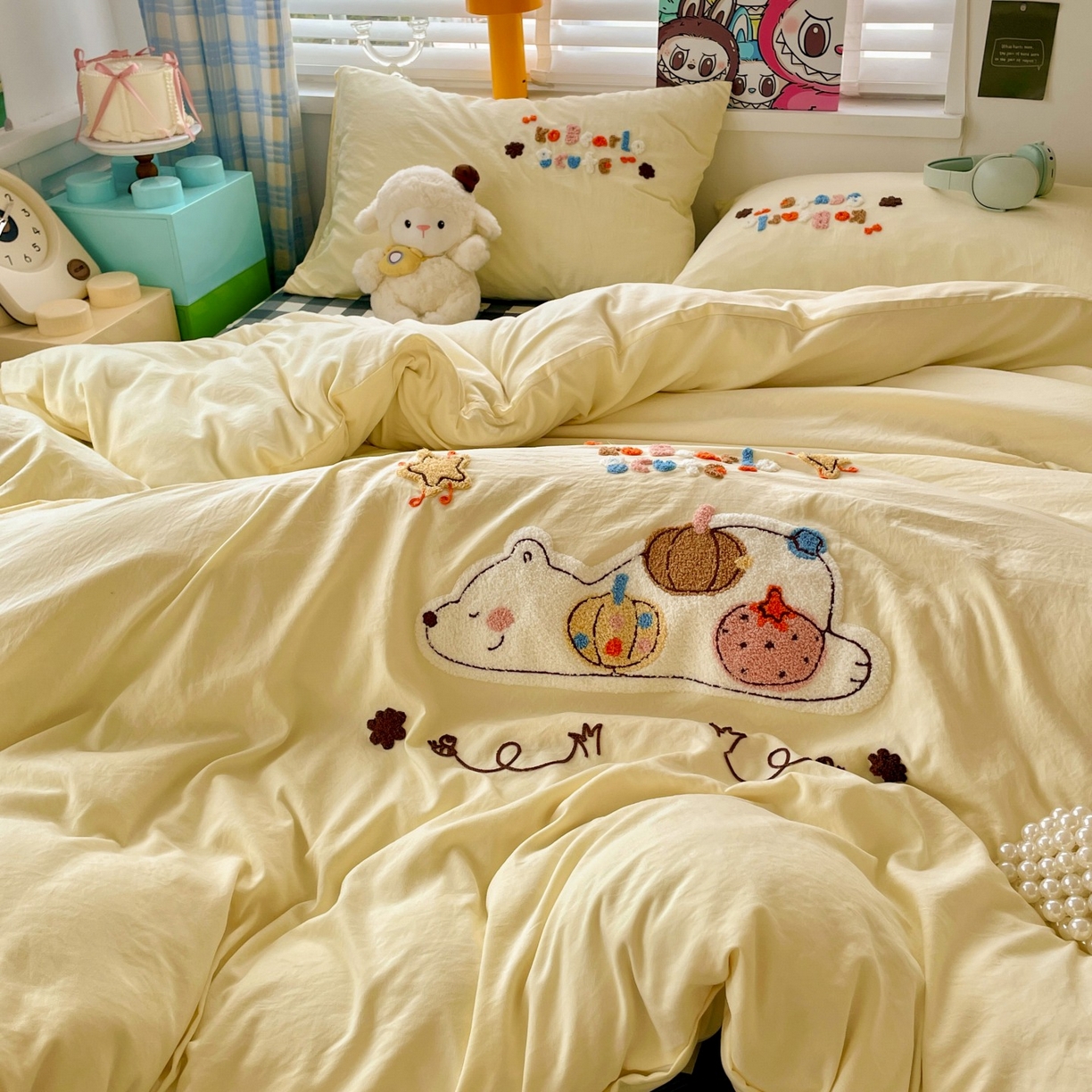 91家纺网 家纺一手货源 找家纺 凯洛奇 2025新款趴趴熊毛巾绣四件套（提供买家秀） 趴趴熊-芥末黄