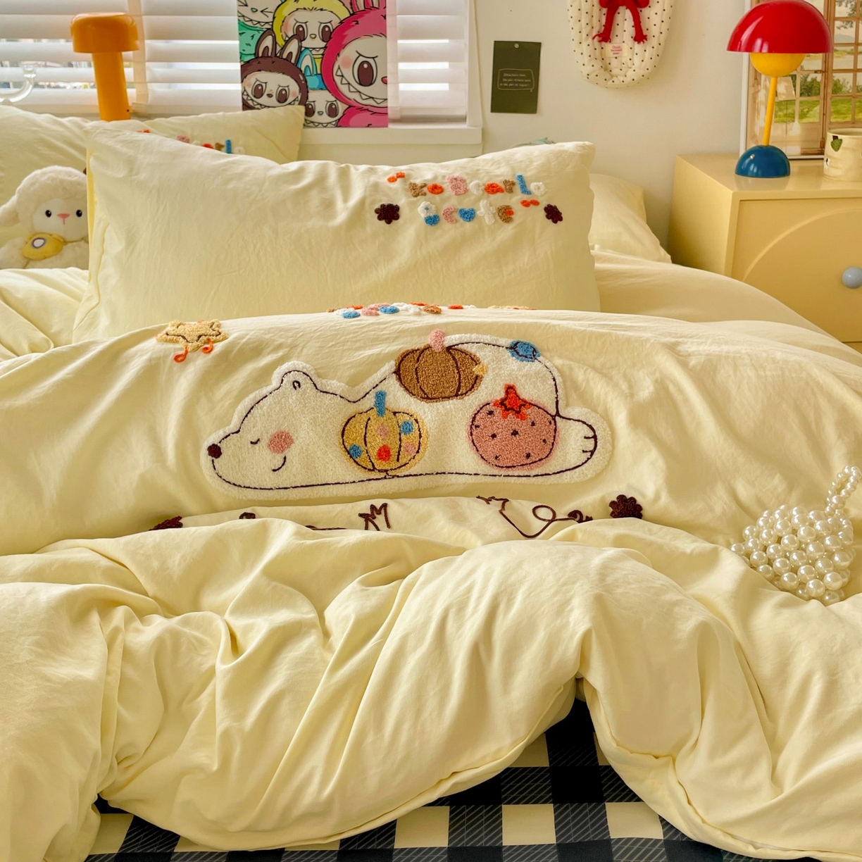 91家纺网 家纺一手货源 找家纺 凯洛奇 2025新款趴趴熊毛巾绣四件套（提供买家秀） 趴趴熊-芥末黄