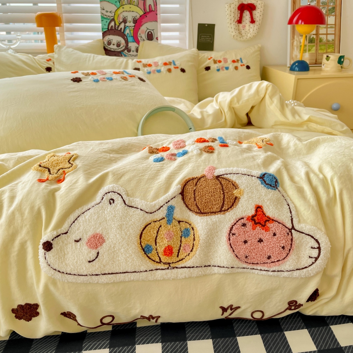 91家纺网 家纺一手货源 找家纺 凯洛奇 2025新款趴趴熊毛巾绣四件套（提供买家秀） 趴趴熊-芥末黄