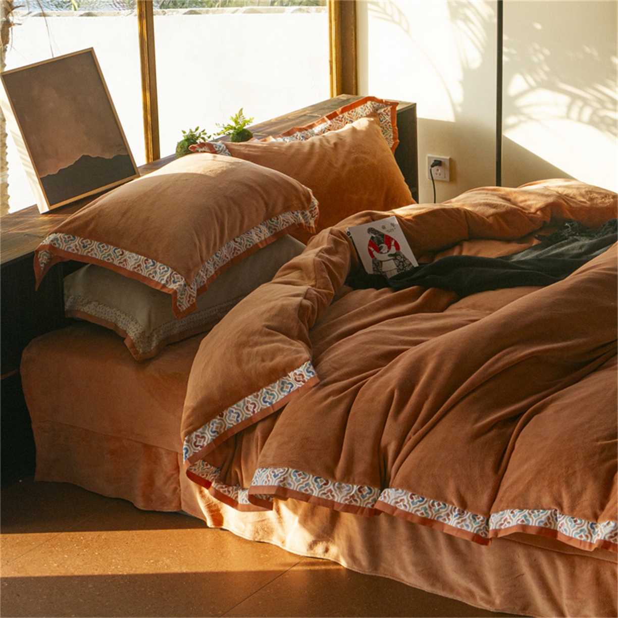 91家纺网 家纺一手货源 找家纺 绒梦里 2025新款高克重全消光工艺款高定云绒牛奶绒四件套云柔秘境 云柔秘境-暖橙