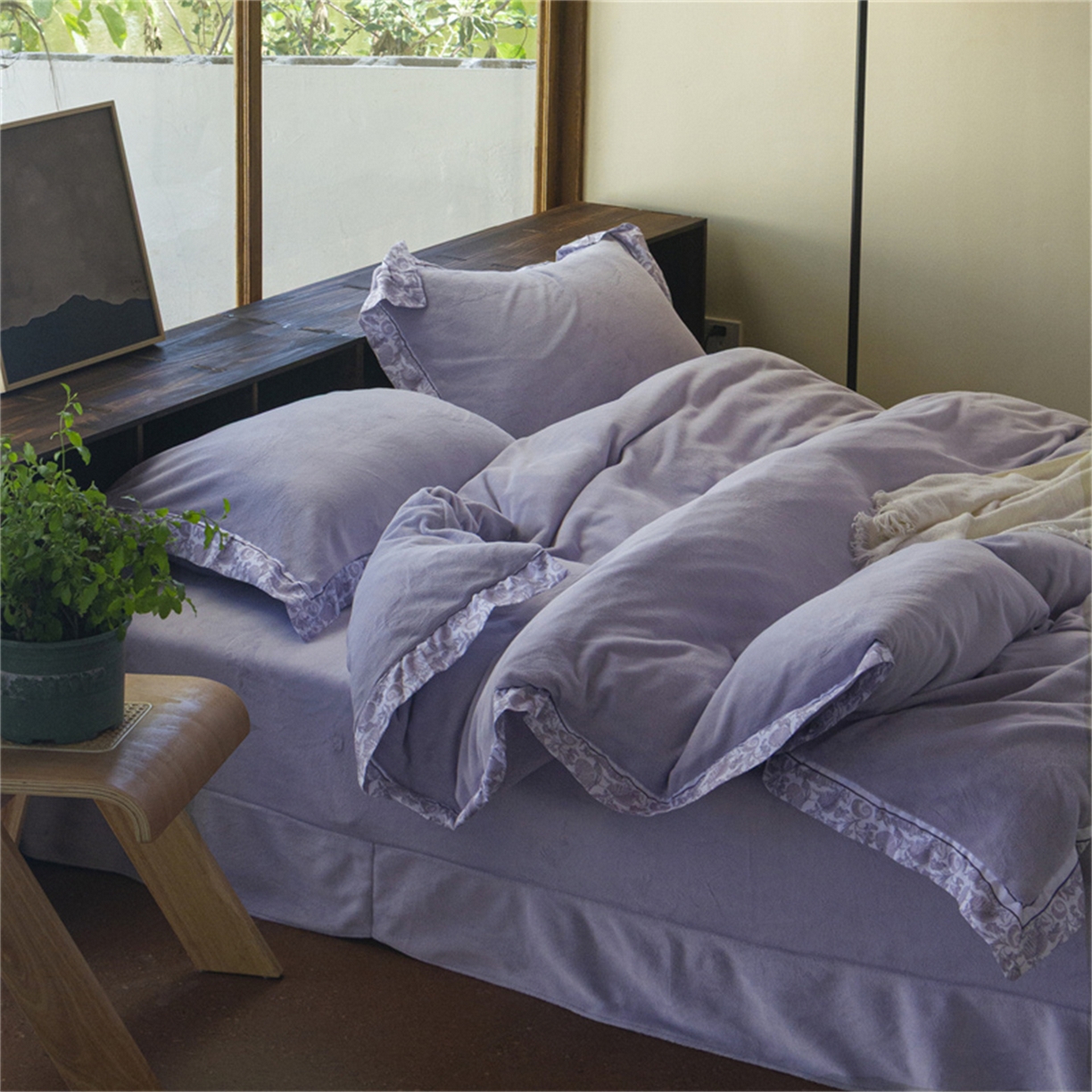 91家纺网 家纺一手货源 找家纺 绒梦里 2025新款高克重全消光工艺款高定云绒牛奶绒四件套云柔秘境 云柔秘境-紫