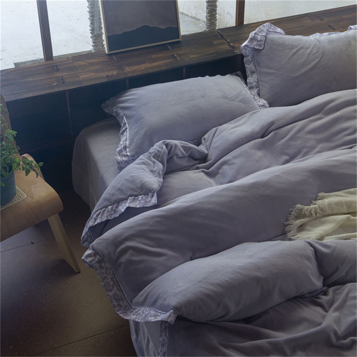 91家纺网 家纺一手货源 找家纺 绒梦里 2025新款高克重全消光工艺款高定云绒牛奶绒四件套云柔秘境 云柔秘境-紫