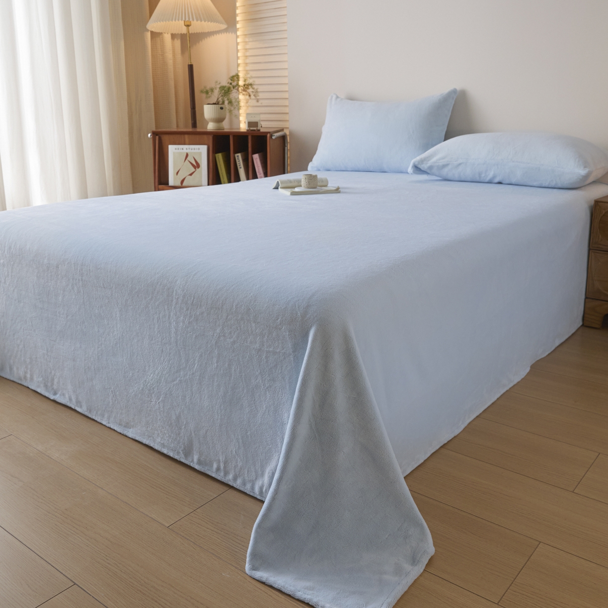 91家纺网 家纺一手货源 找家纺 小叮当家纺仓储工厂店 2025新款牛奶绒简约纯色单床单 床单单件 奶蓝-cd