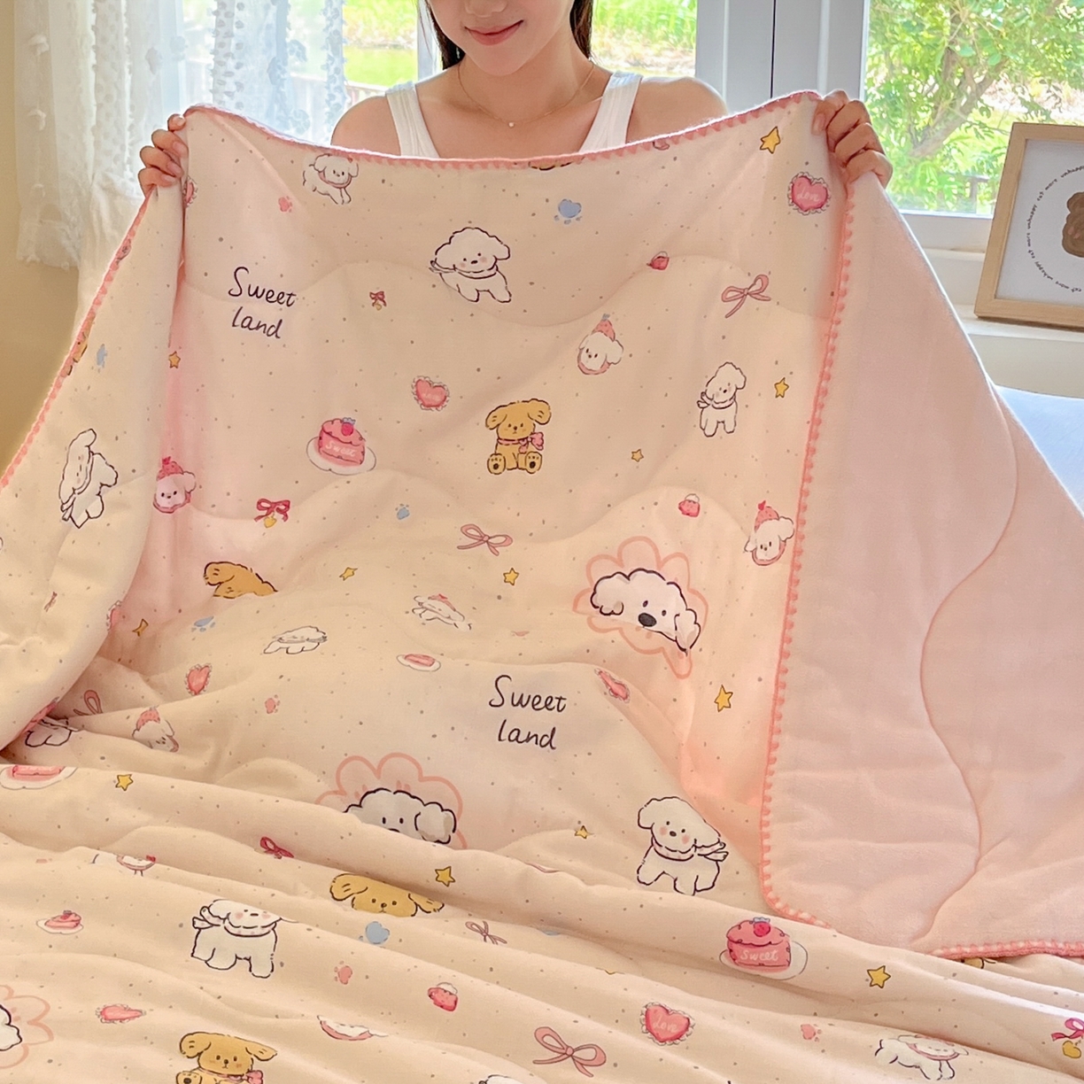 91家纺网 家纺一手货源 找家纺 小叮当家纺仓储工厂店 2025新款全棉双层纱牛奶绒毛毯毯子 双层纱毛毯-甜蜜地带