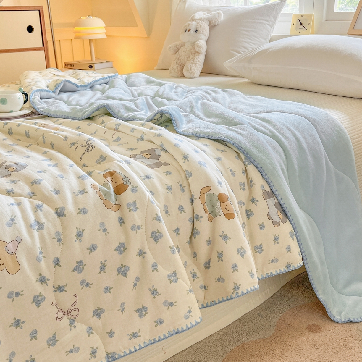 91家纺网 家纺一手货源 找家纺 （总）小叮当家纺仓储工厂店 2025新款全棉双层纱牛奶绒毛毯毯子