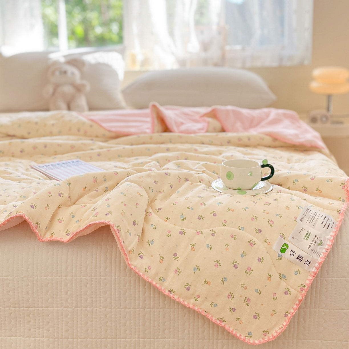 91家纺网 家纺一手货源 找家纺 小叮当家纺仓储工厂店 2025新款全棉双层纱牛奶绒毛毯毯子 双层纱毛毯-小碎花