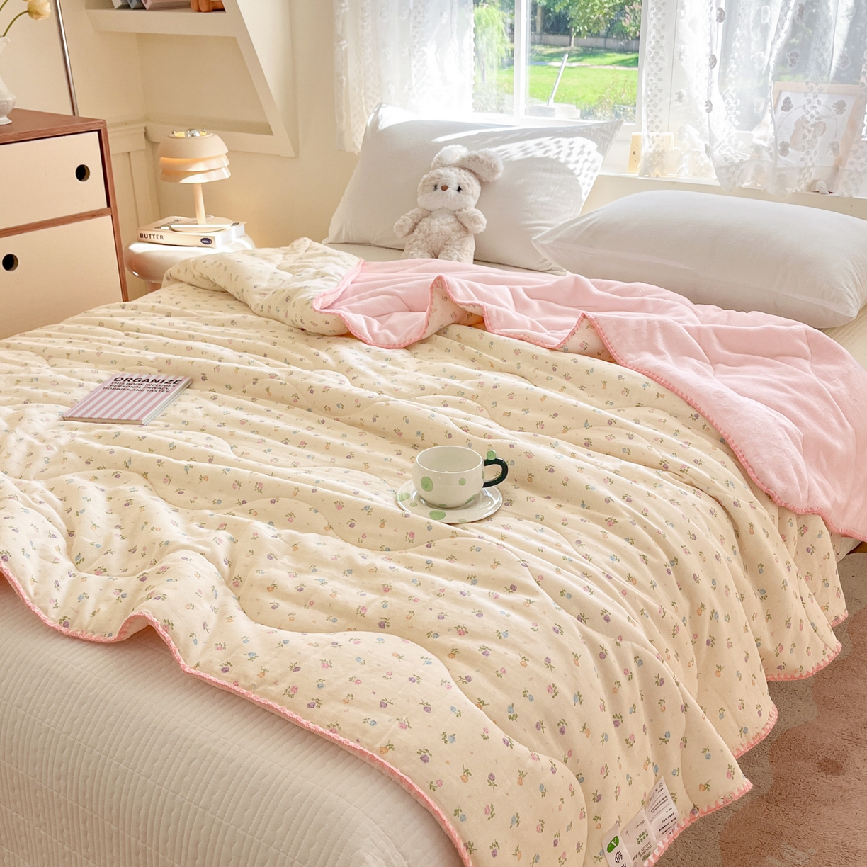 91家纺网 家纺一手货源 找家纺 小叮当家纺仓储工厂店 2025新款全棉双层纱牛奶绒毛毯毯子 双层纱毛毯-小碎花