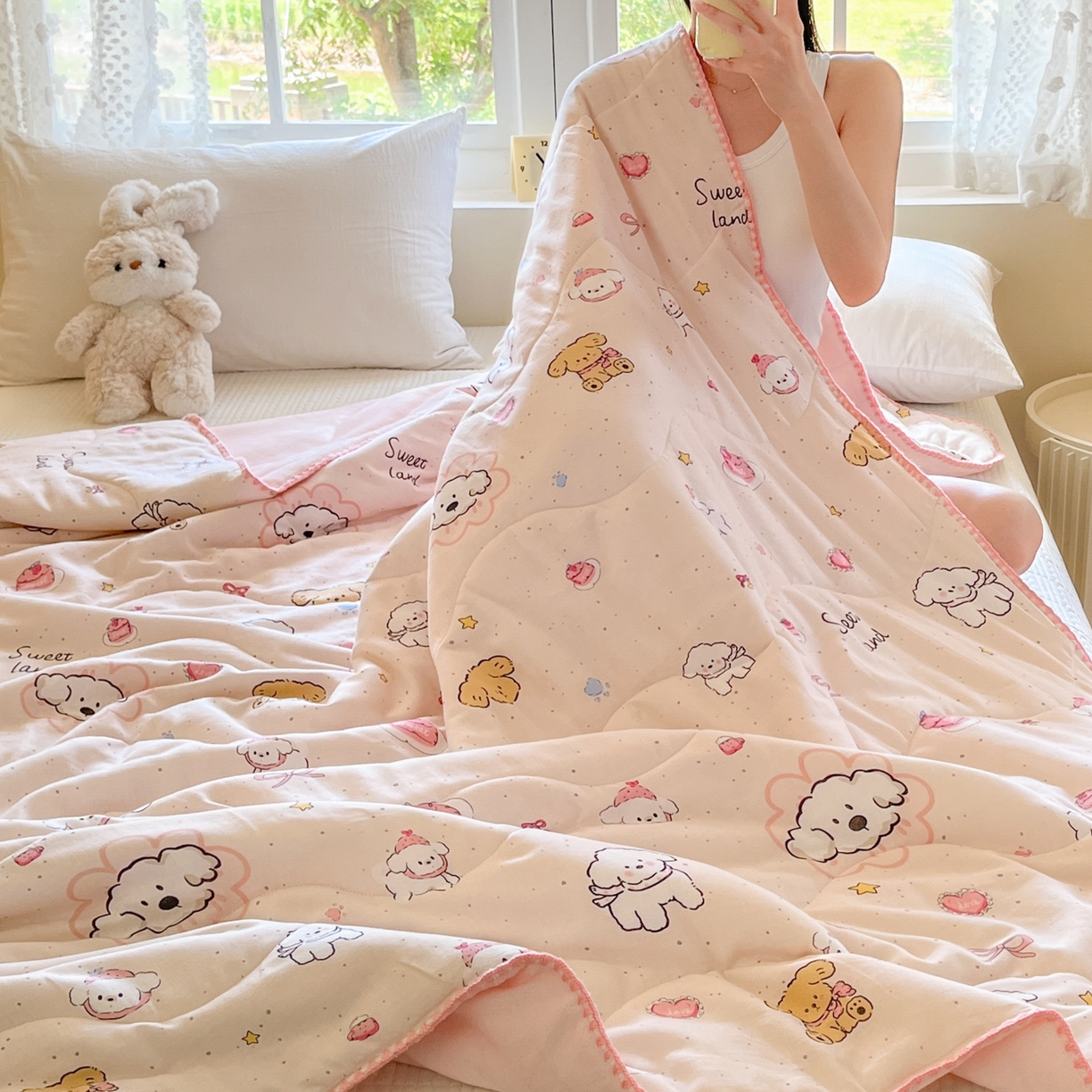 91家纺网 家纺一手货源 找家纺 小叮当家纺仓储工厂店 2025新款全棉双层纱牛奶绒毛毯毯子 双层纱毛毯-甜蜜地带