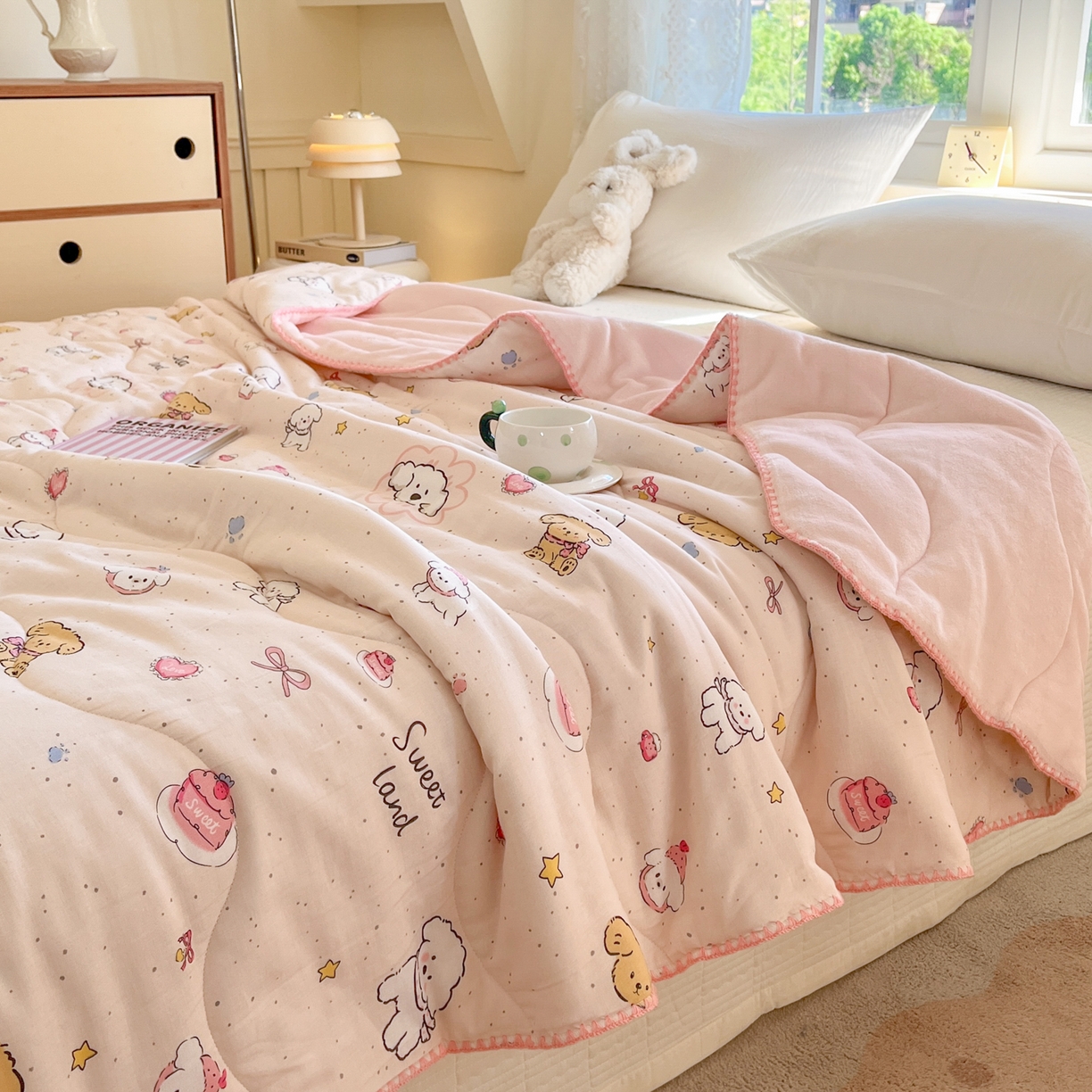 91家纺网 家纺一手货源 找家纺 小叮当家纺仓储工厂店 2025新款全棉双层纱牛奶绒毛毯毯子 双层纱毛毯-甜蜜地带