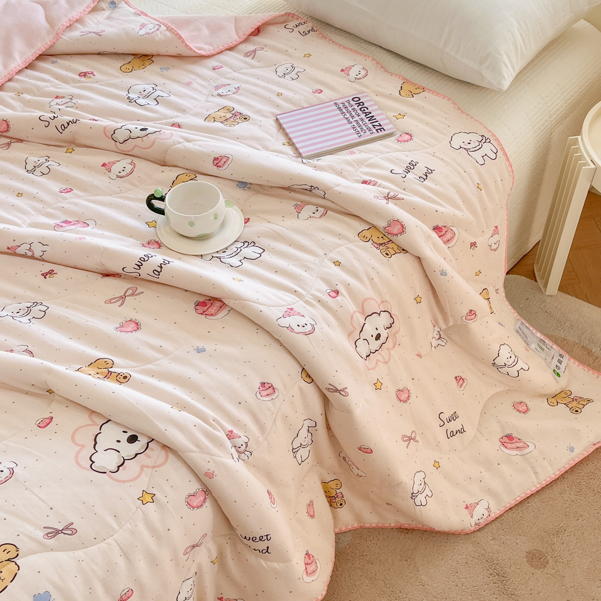 91家纺网 家纺一手货源 找家纺 小叮当家纺仓储工厂店 2025新款全棉双层纱牛奶绒毛毯毯子 双层纱毛毯-甜蜜地带