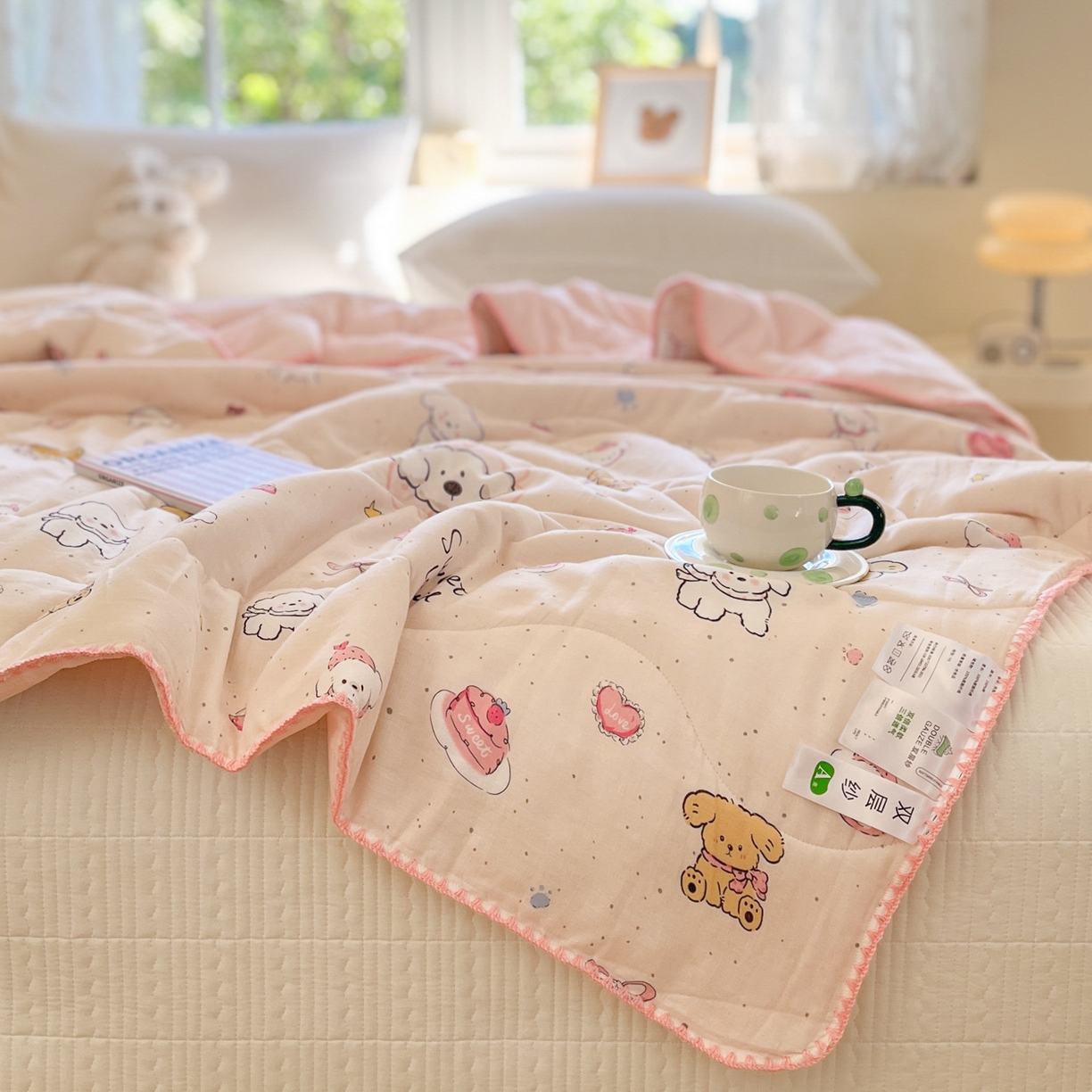 91家纺网 家纺一手货源 找家纺 小叮当家纺仓储工厂店 2025新款全棉双层纱牛奶绒毛毯毯子 双层纱毛毯-甜蜜地带