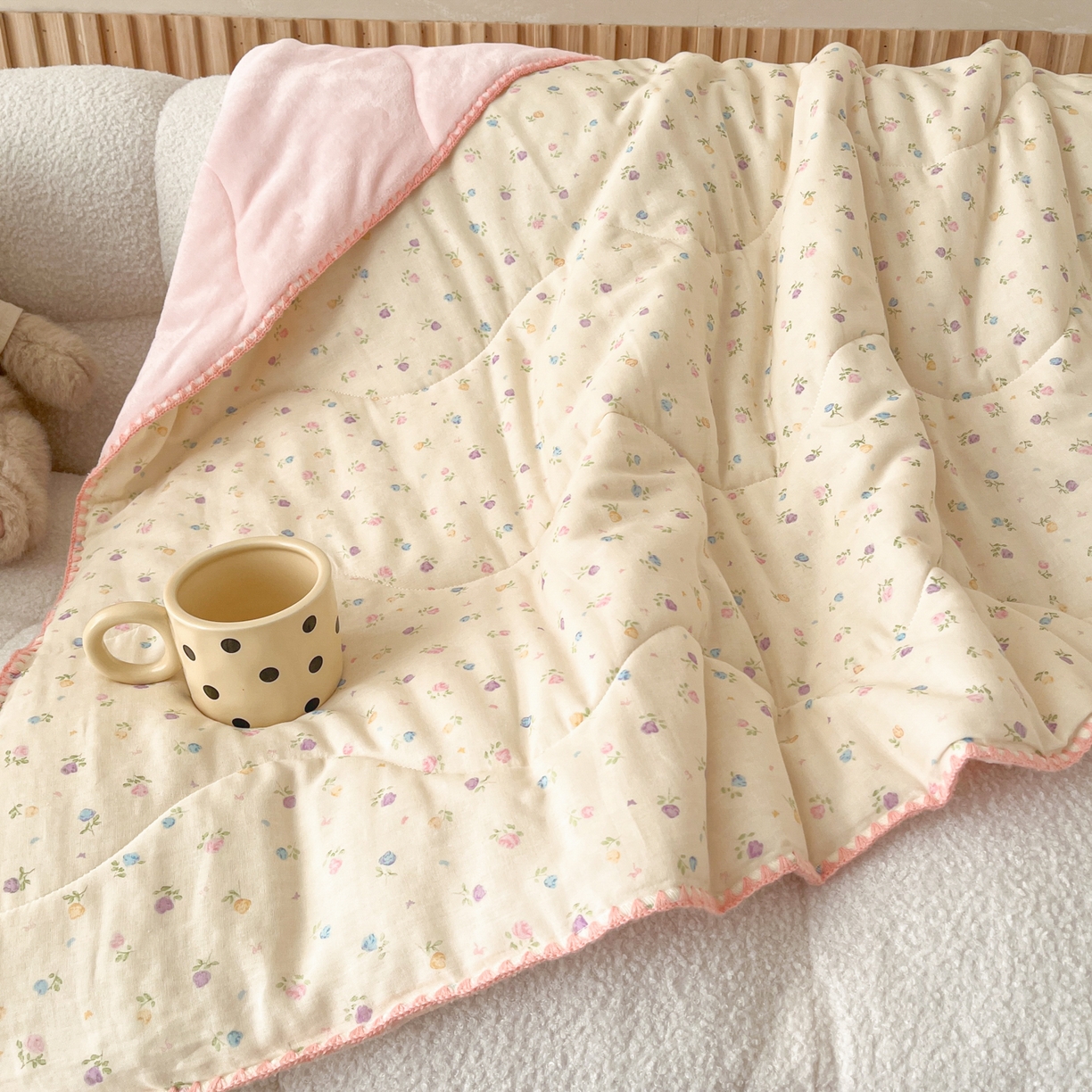 91家纺网 家纺一手货源 找家纺 小叮当家纺仓储工厂店 2025新款全棉双层纱牛奶绒毛毯毯子 双层纱毛毯-小碎花