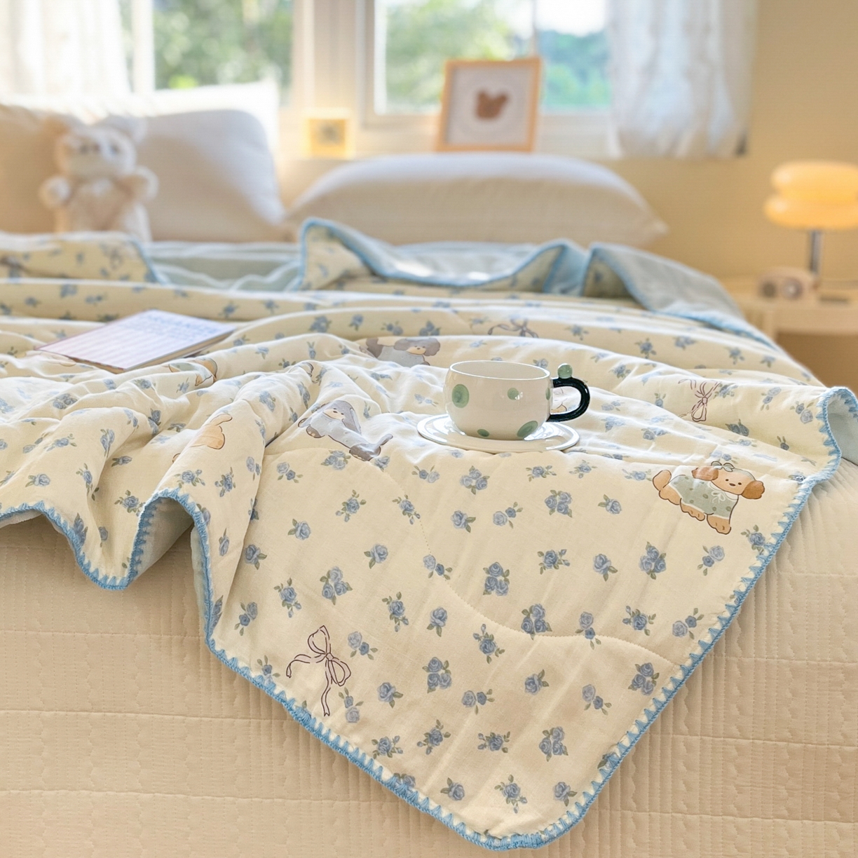 91家纺网 家纺一手货源 找家纺 小叮当家纺仓储工厂店 2025新款全棉双层纱牛奶绒毛毯毯子 双层纱毛毯-韩范甜心