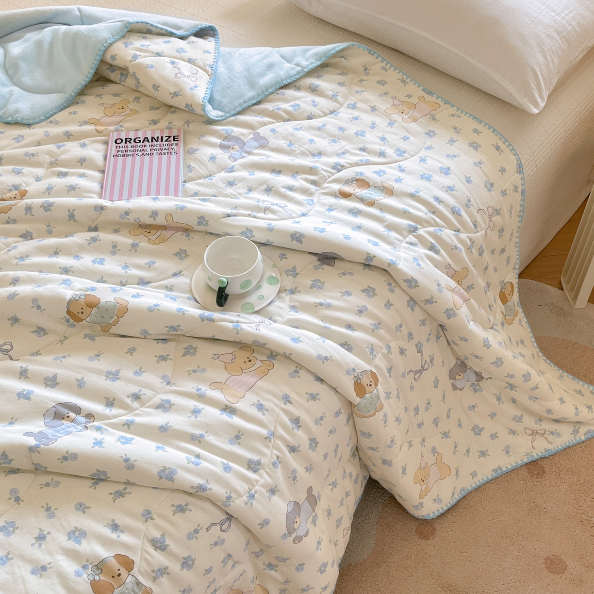 91家纺网 家纺一手货源 找家纺 小叮当家纺仓储工厂店 2025新款全棉双层纱牛奶绒毛毯毯子 双层纱毛毯-韩范甜心