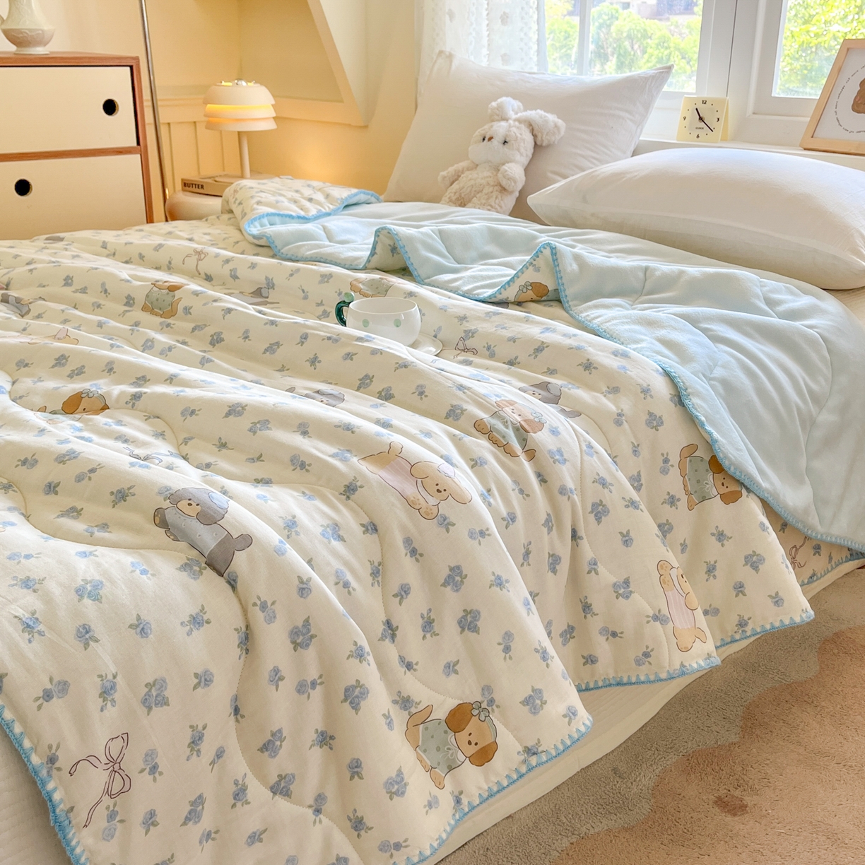 91家纺网 家纺一手货源 找家纺 小叮当家纺仓储工厂店 2025新款全棉双层纱牛奶绒毛毯毯子 双层纱毛毯-韩范甜心