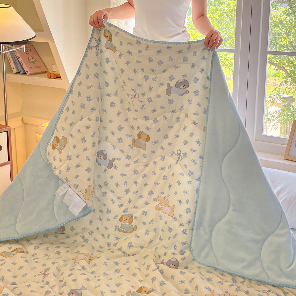 小叮当家纺仓储工厂店 2025新款全棉双层纱牛奶绒毛毯毯子 双层纱毛毯-韩范甜心