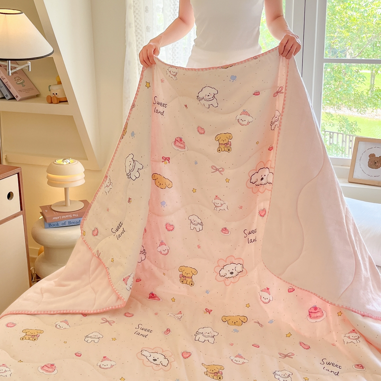 小叮当家纺仓储工厂店 2025新款全棉双层纱牛奶绒毛毯毯子 双层纱毛毯-甜蜜地带