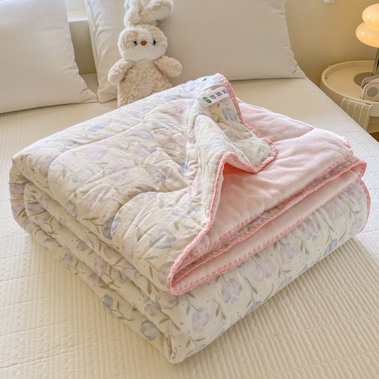 91家纺网 家纺一手货源 找家纺 小叮当家纺仓储工厂店 2025新款全棉双层纱牛奶绒毛毯毯子 双层纱毛毯-郁金花香