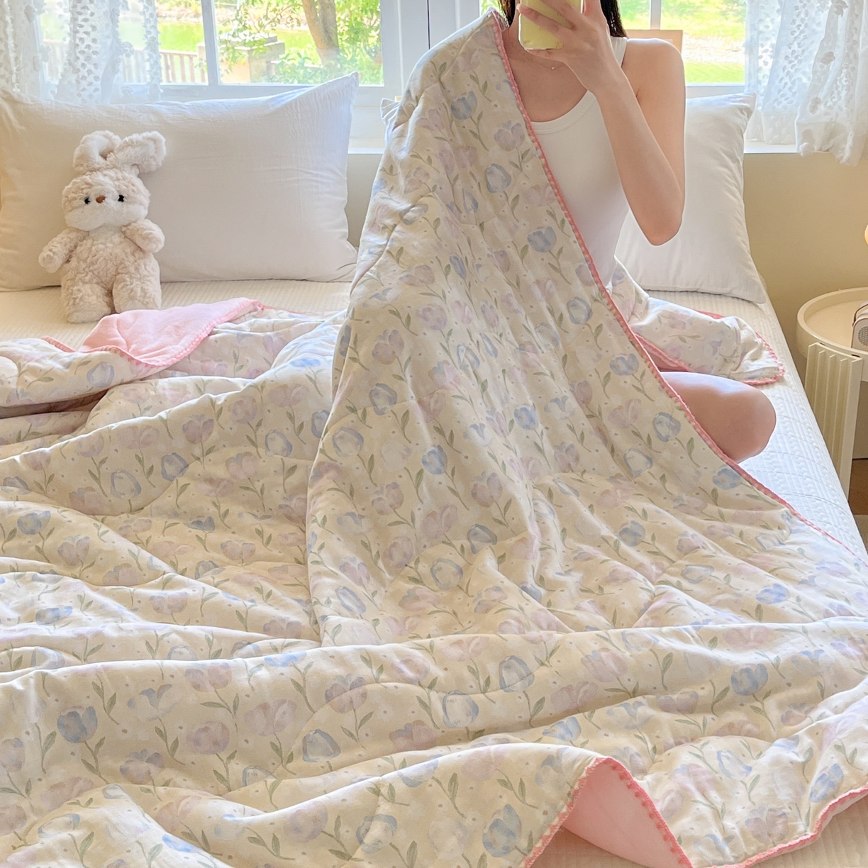 91家纺网 家纺一手货源 找家纺 小叮当家纺仓储工厂店 2025新款全棉双层纱牛奶绒毛毯毯子 双层纱毛毯-郁金花香