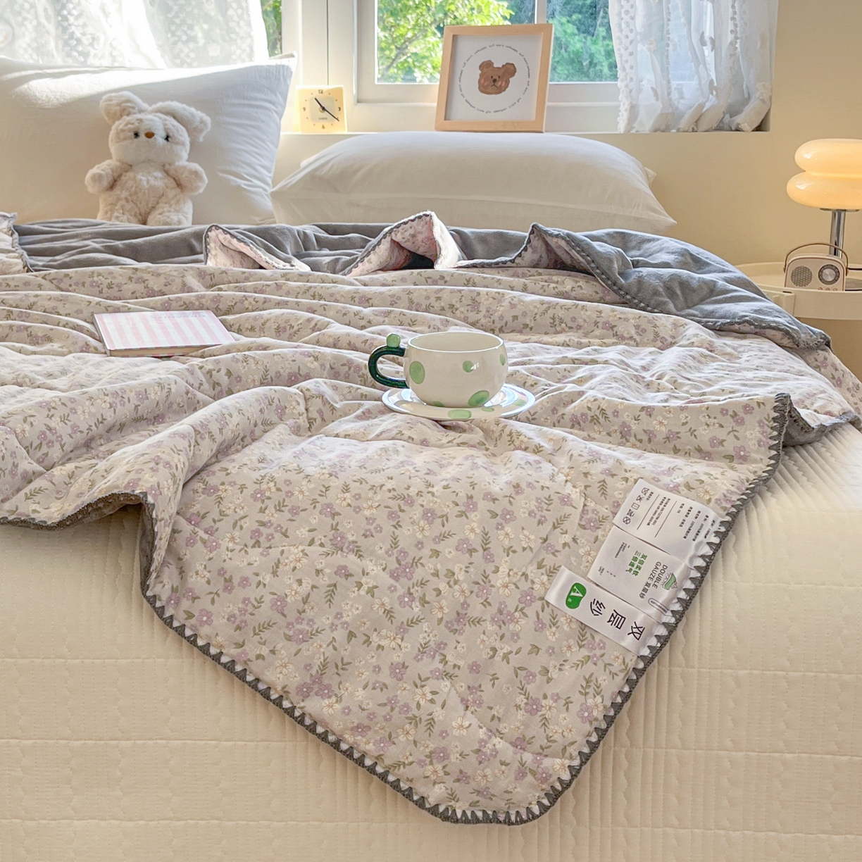 91家纺网 家纺一手货源 找家纺 小叮当家纺仓储工厂店 2025新款全棉双层纱牛奶绒毛毯毯子 双层纱毛毯-风信紫