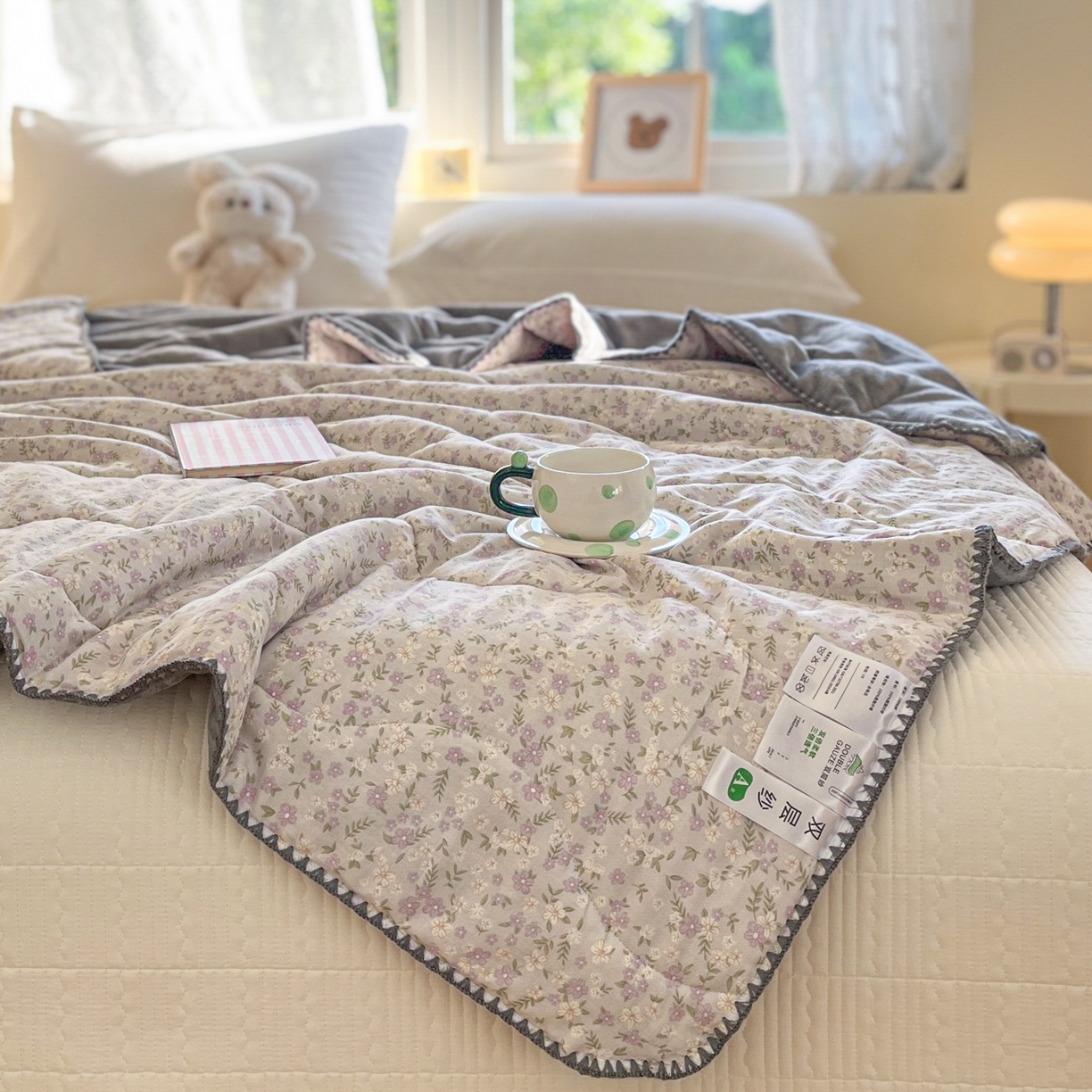 91家纺网 家纺一手货源 找家纺 小叮当家纺仓储工厂店 2025新款全棉双层纱牛奶绒毛毯毯子 双层纱毛毯-风信紫