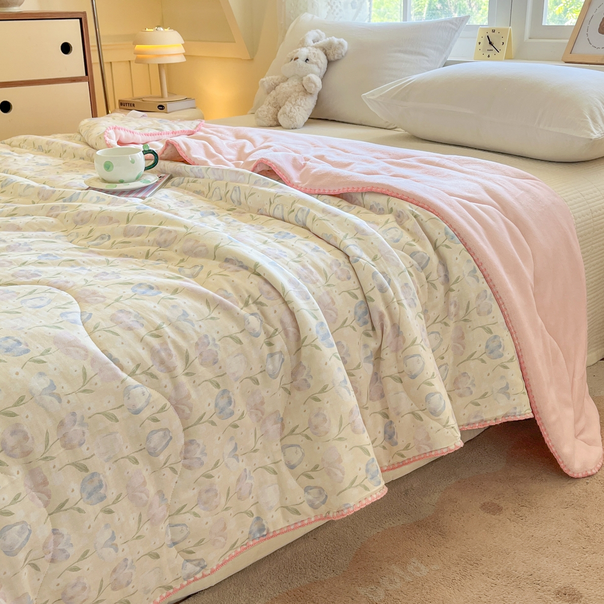 91家纺网 家纺一手货源 找家纺 小叮当家纺仓储工厂店 2025新款全棉双层纱牛奶绒毛毯毯子 双层纱毛毯-郁金花香